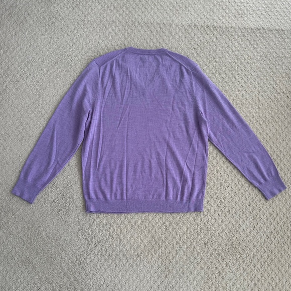 J. Crew Men's Italian Merino Wool V-Neck Sweater Lavender XL Slim Preppy Casual - Picture 6 of 13